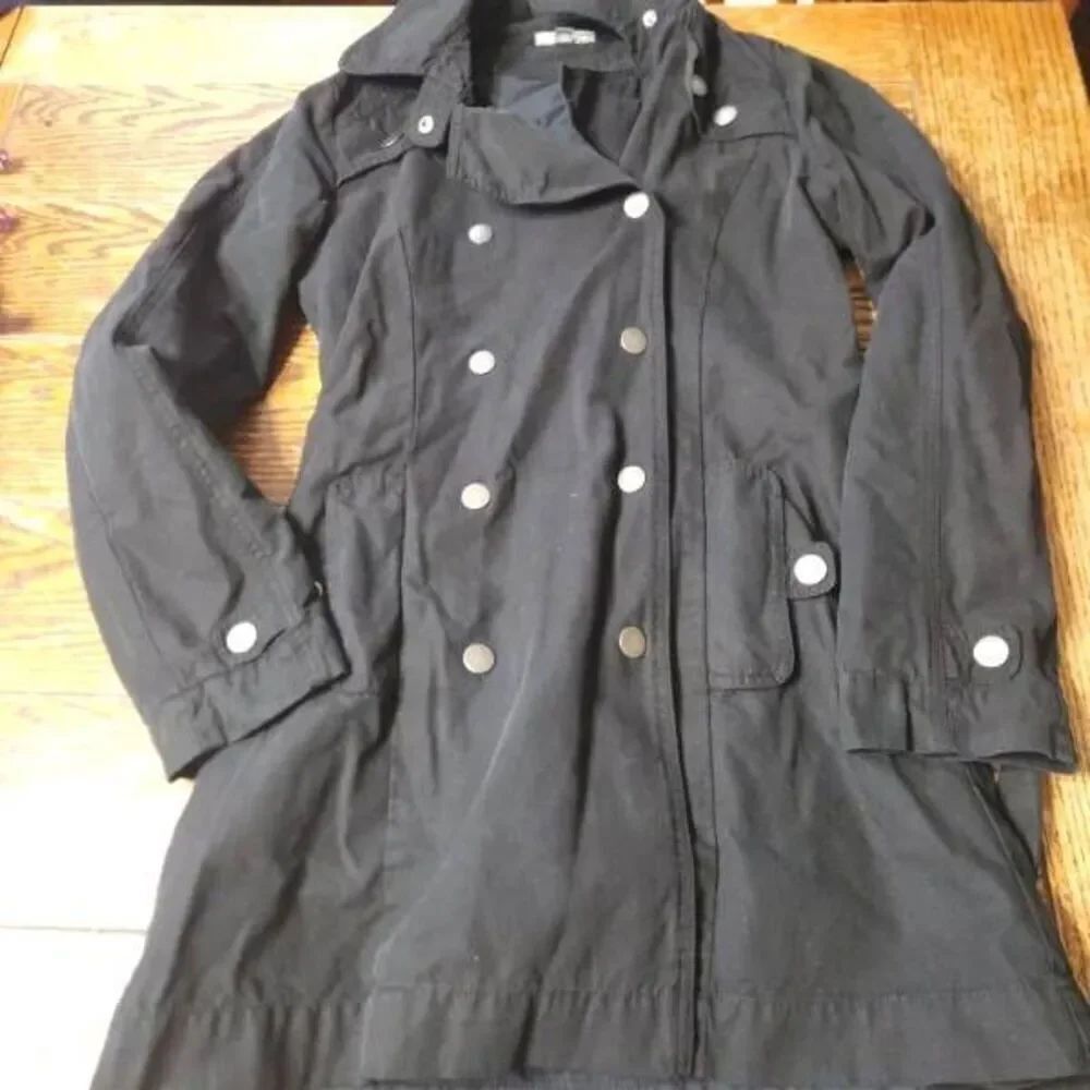 James Perse Cotton Belted Tie Waist Double Breasted Peacoat Jacket Black Sz 2 (U